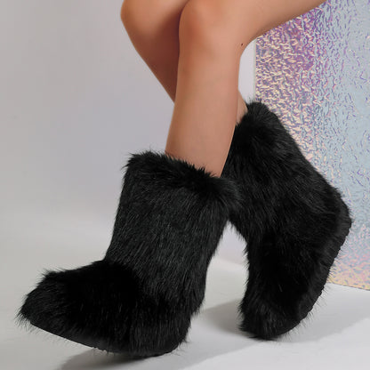 Women's Faux Fur Lined Snow Boots - Black