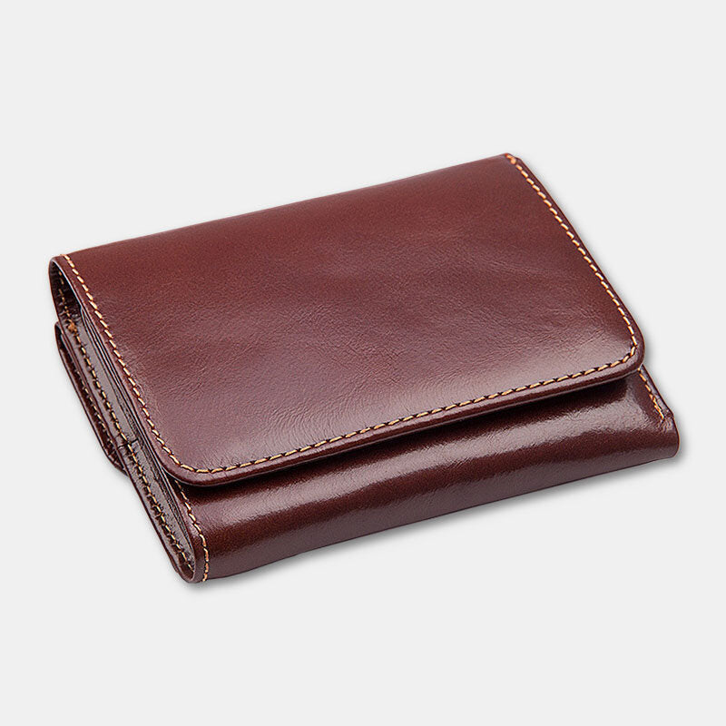 Men’s Genuine Leather RFID Trifold Wallet – Vintage Compact Card Holder with Secure Fold Closure