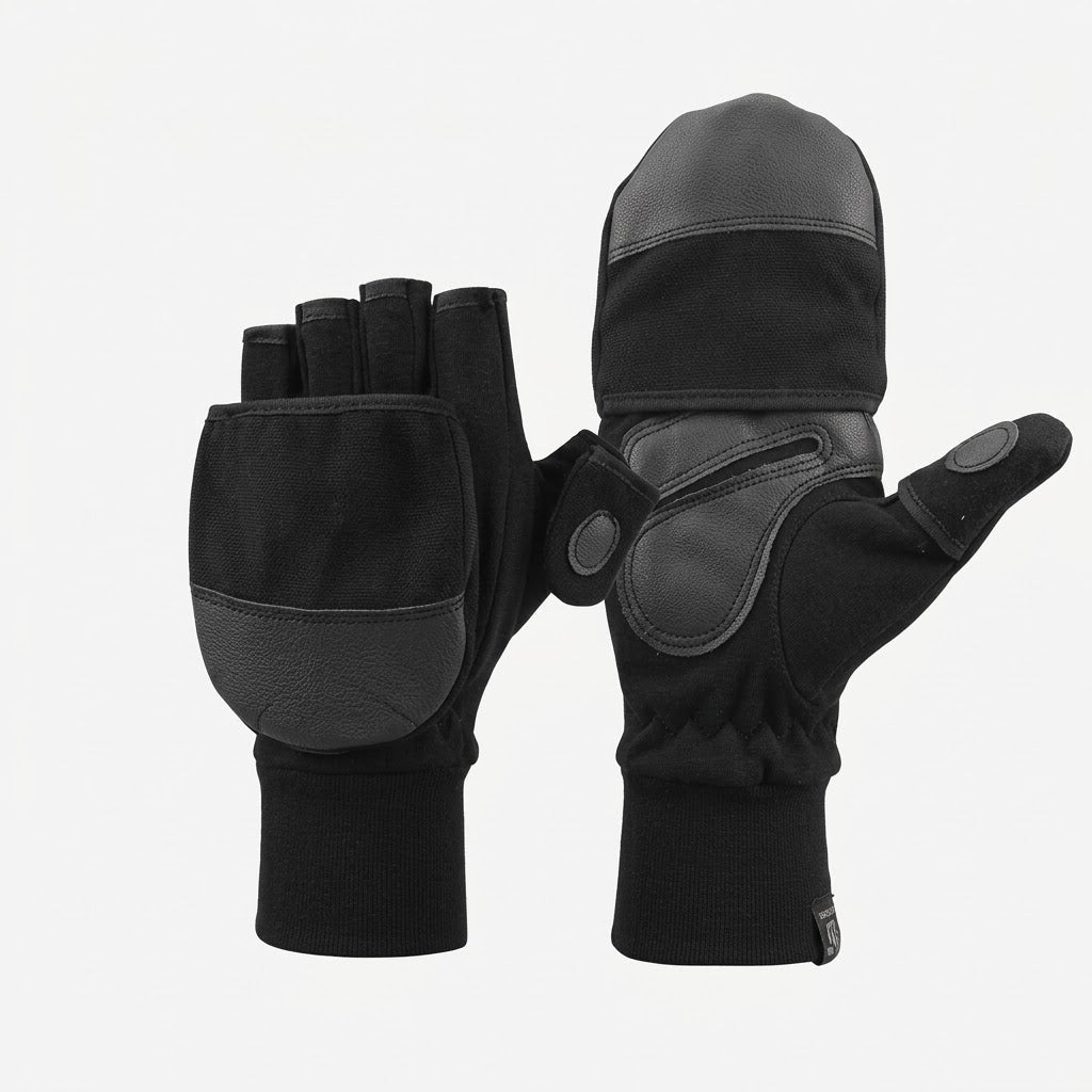 Men’s Convertible Thermal Winter Gloves – Wind-Resistant Fingerless Mittens with Grip Palms