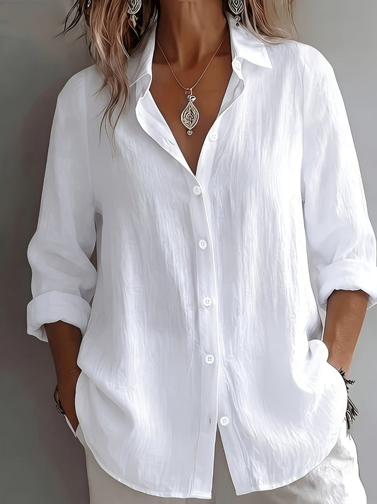 Women’s Shirt Blouse – Relaxed Button-Down Shirt with Roll-Up Sleeves