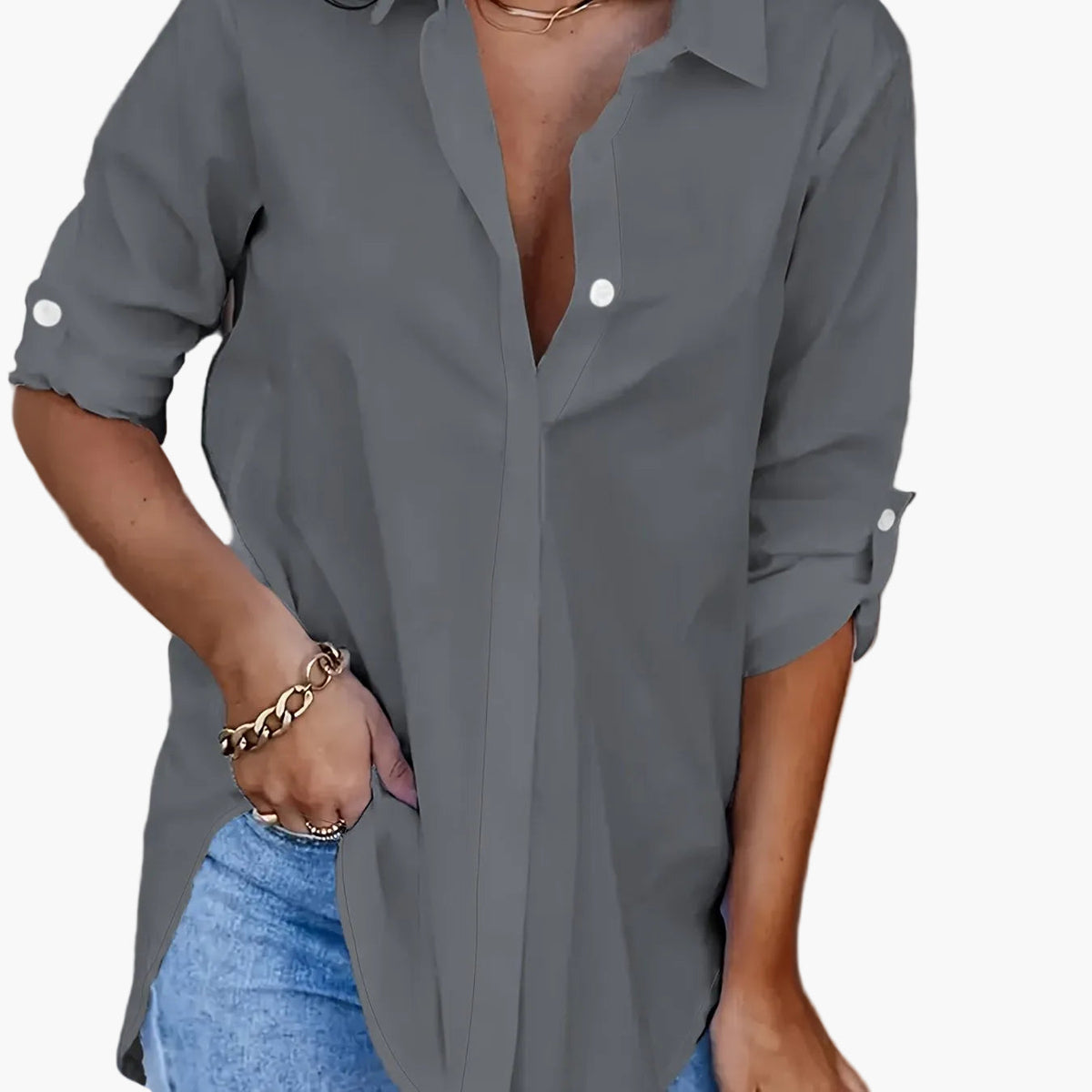 Women’s Relaxed Shirt Blouse – Classic Collar with Button Front