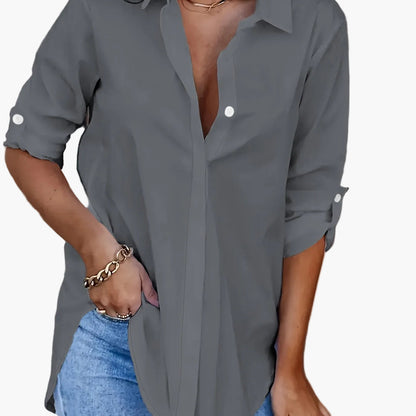 Women’s Relaxed Shirt Blouse – Classic Collar with Button Front