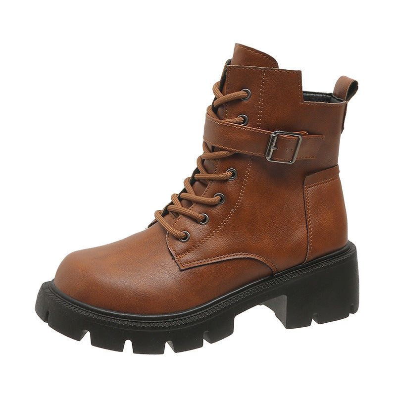 Women's Side Zip Buckle Round-Toe Chunky Chelsea Boots