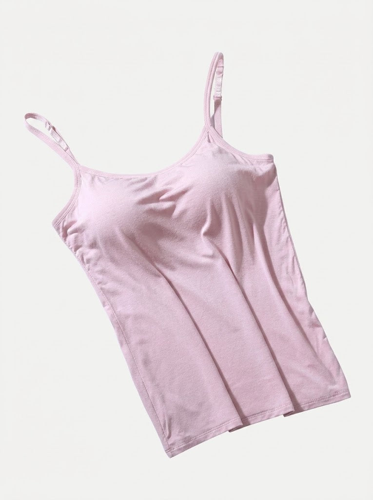 Women’s Built-In Bra Camisole Top – Supportive Spaghetti-Strap Layer for Everyday Wear