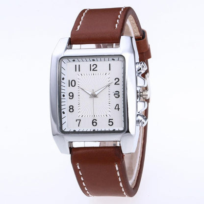 Men’s Rectangular Leather-Strap Watch – Refined Date Display Timepiece for Smart Everyday Wear