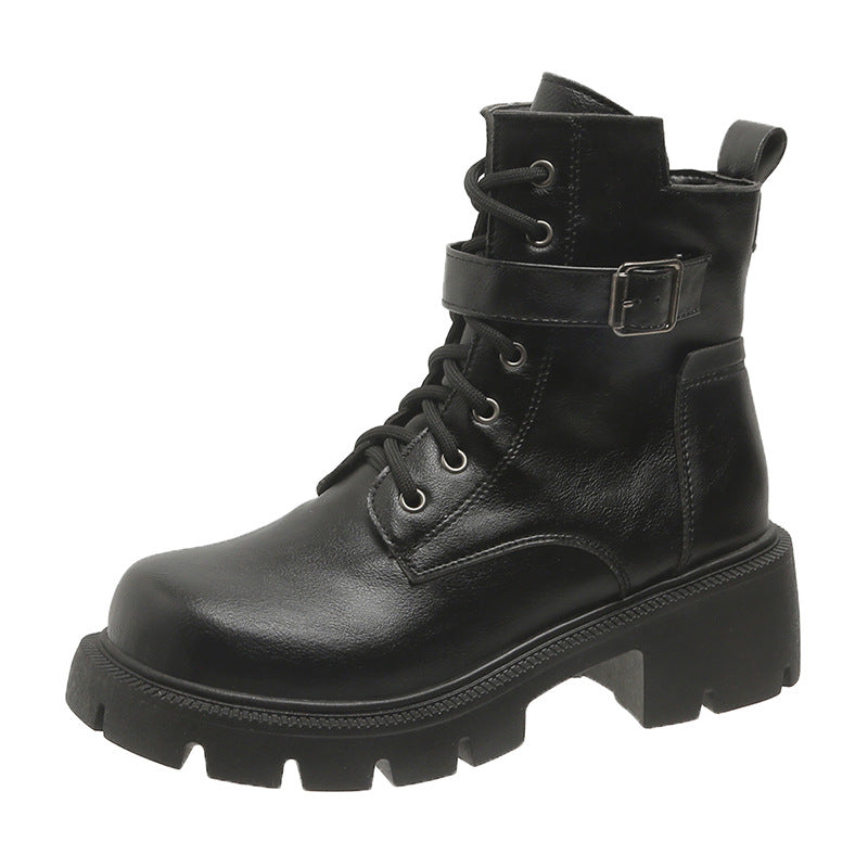 Women's Side Zip Buckle Round-Toe Chunky Chelsea Boots