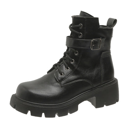 Women's Side Zip Buckle Round-Toe Chunky Chelsea Boots