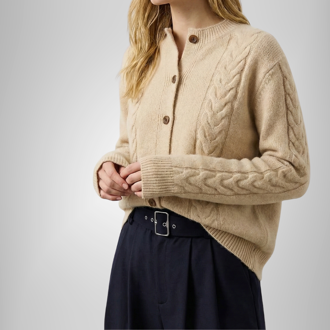 Women’s Cable-Knit Cardigan – V-Neck Button-Through Cardigan