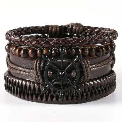 Men’s Braided Leather Wrap Bracelet Set – Layered Beaded Wristwear for Everyday Styling