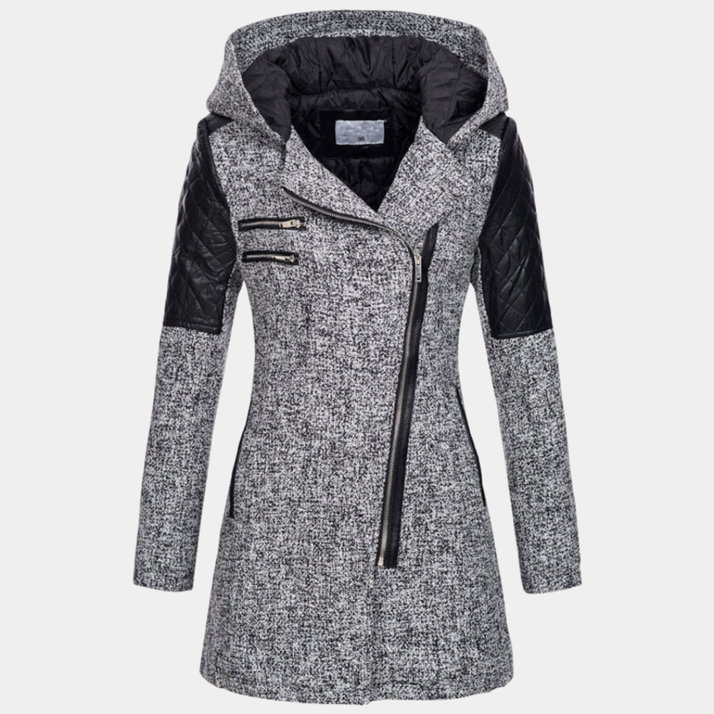 Women’s Hooded Coat – Asymmetric Zip with Tailored Waist