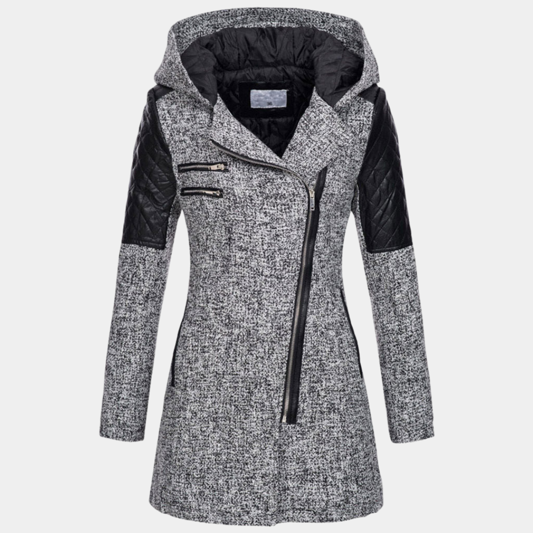 Women’s Hooded Coat – Asymmetric Zip with Tailored Waist