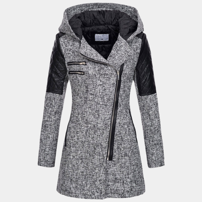 Women’s Hooded Coat – Asymmetric Zip with Tailored Waist