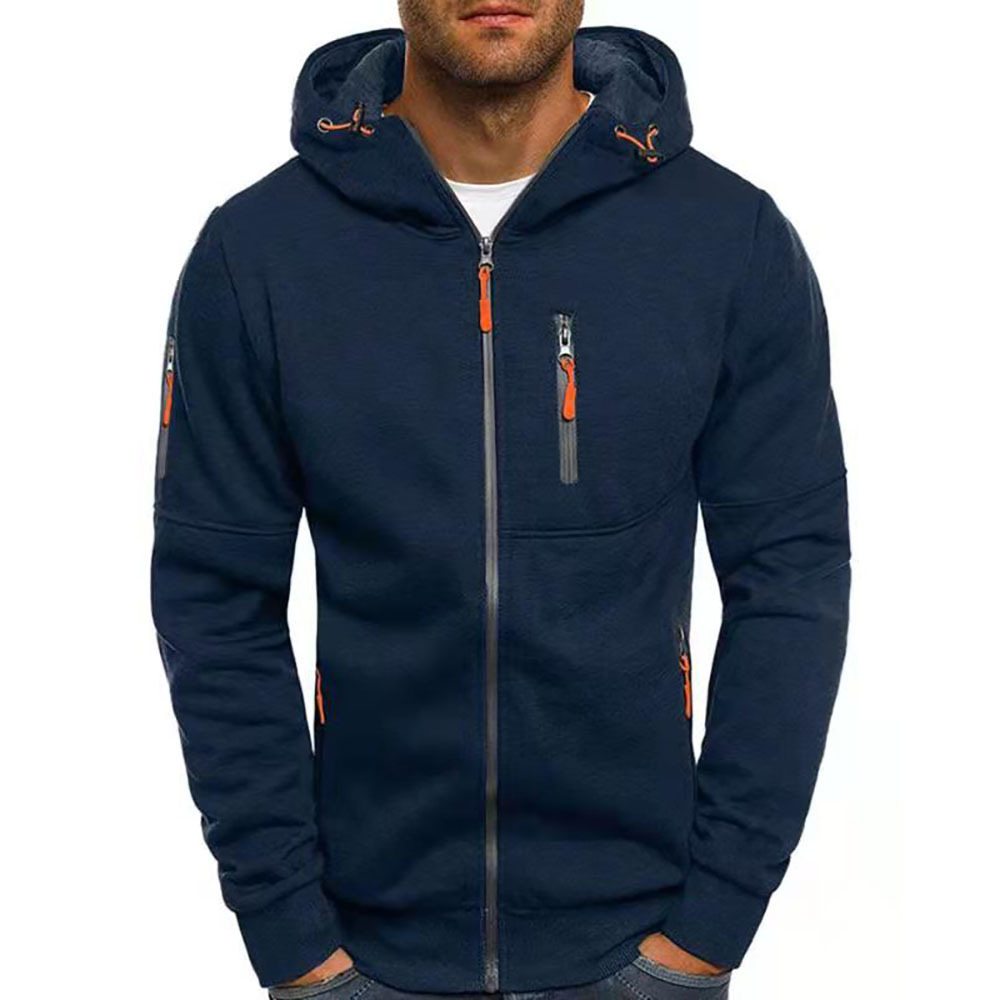 Men’s Zip-Through Hoodie – Chest Pocket with Drawcord Hood and Contrast Seams