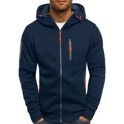 Men’s Zip-Through Hoodie – Chest Pocket with Drawcord Hood and Contrast Seams