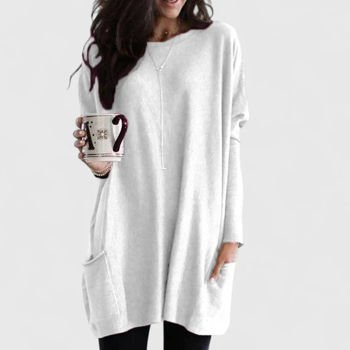Women’s Longline Sweater Tunic – Relaxed Long-Sleeve Style with Pockets for Everyday Wear