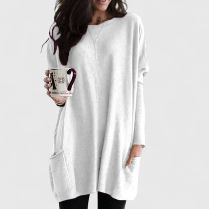 Women’s Longline Sweater Tunic – Relaxed Long-Sleeve Style with Pockets for Everyday Wear