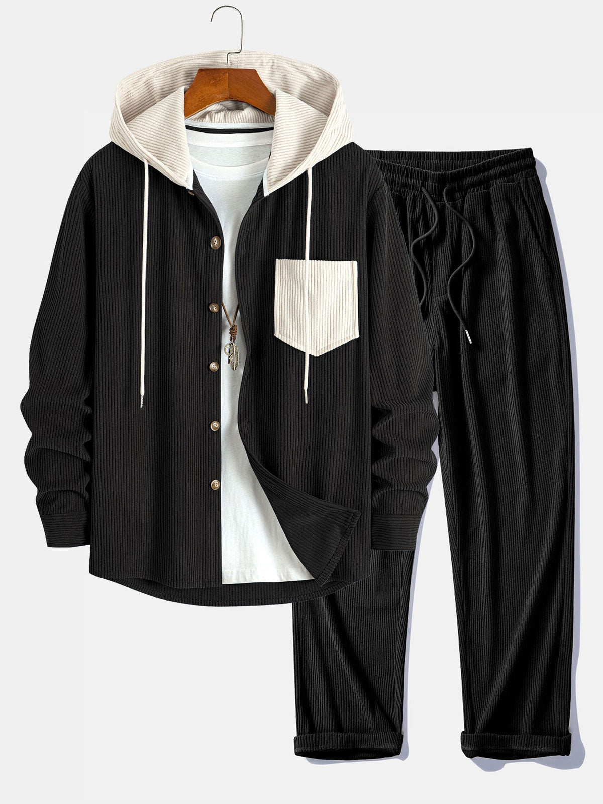 Men’s Corduroy Hooded Overshirt with Straight Trousers – Weekend Layering Outfit