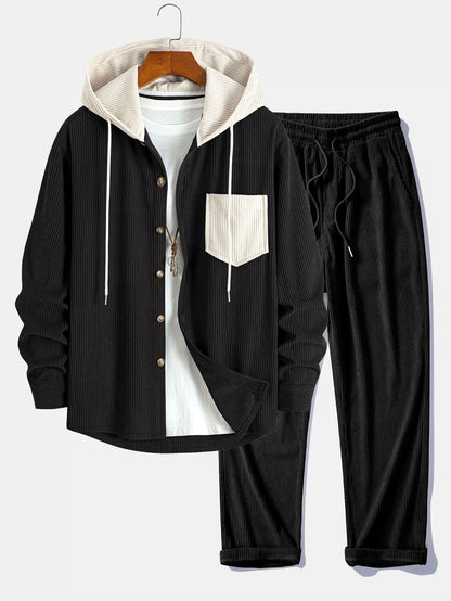 Men’s Corduroy Hooded Overshirt with Straight Trousers – Weekend Layering Outfit