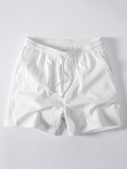 Men’s Printed Open-Knit Holiday Set – Button Shirt with Crinkle Drawstring Shorts