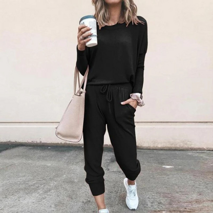 Women’s Relaxed Long-Sleeve Top and Jogger Set – Soft Two-Piece Casual Outfit