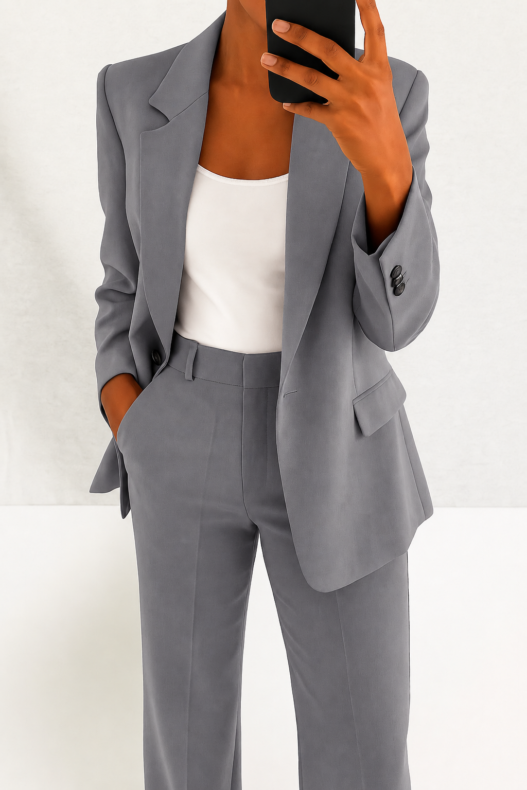 Women’s Two-Piece Set – Open Blazer with Wide Pleat-Front Trousers