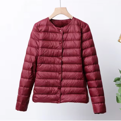 Women’s Lightweight Quilted Down Jacket – Collarless Layer for Transitional Weather