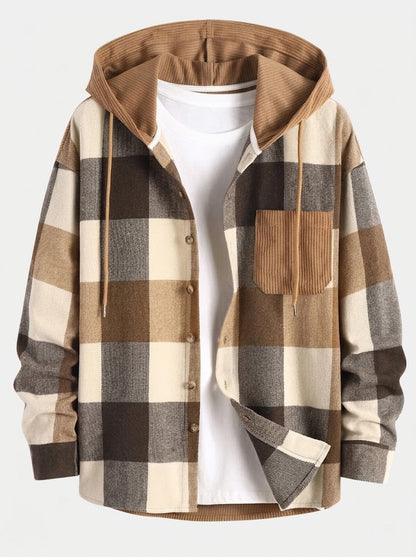 Men’s Hooded Flannel Shirt and Corduroy Trouser Set – Relaxed Autumn Casualwear