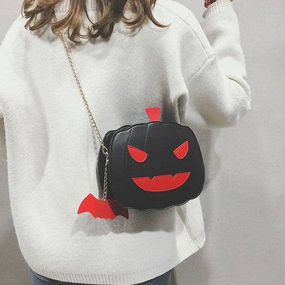 Women’s Halloween Pumpkin Crossbody Bag – Novelty Character Purse with Chain Shoulder Strap