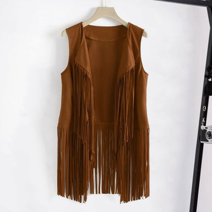 Women’s Longline Fringe Vest – Sleeveless Western-Inspired Festival Layer for Summer Parties