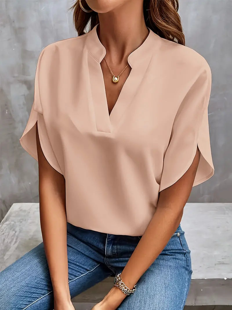 Women’s Viscose Crepe Blouse with Split Neck – Flowing Summer Top for Work and Travel
