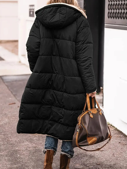 Women’s Reversible Sherpa Fleece Puffer Coat – Warm Hooded Longline Winter Layer