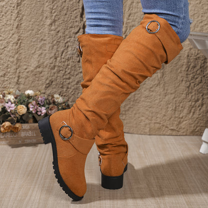 Women's Suede-Look Buckle Knee-High Boots