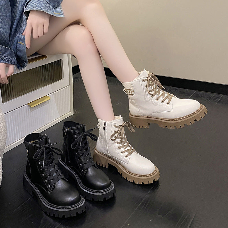 Women's Faux Fur Lined Lace-Up Chunky Chelsea Boots