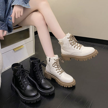 Women's Faux Fur Lined Lace-Up Chunky Chelsea Boots