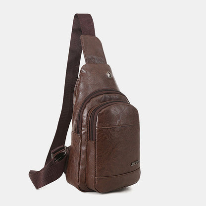 Men’s PU-Leather Sling Bag – Multi-Pocket Crossbody Chest Pack with Adjustable Shoulder Strap