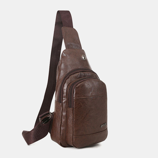 Men’s PU-Leather Sling Bag – Multi-Pocket Crossbody Chest Pack with Adjustable Shoulder Strap
