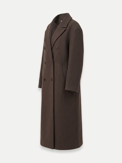 Women’s Oversized Double-Breasted Longline Coat – Relaxed Lapel Overcoat with Rear Vent for Work and City Wear