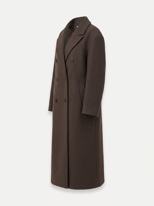 Women’s Oversized Double-Breasted Longline Coat – Relaxed Lapel Overcoat with Rear Vent for Work and City Wear