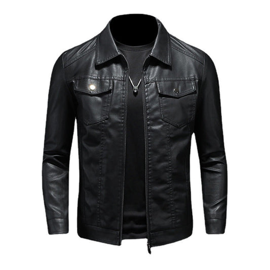 Men’s Vintage Leather Trucker Jacket – Structured Zip-Front Layer for Everyday Smart-Casual Wear