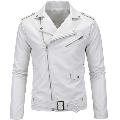 Men’s Asymmetric Zip Biker Jacket – Slim Faux Leather Layer for Urban and Weekend Wear