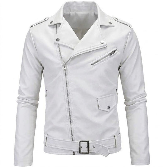 Men’s Asymmetric Zip Biker Jacket – Slim Faux Leather Layer for Urban and Weekend Wear