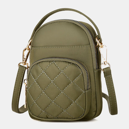 Women’s Quilted Mini Phone Crossbody Bag – Multi-Pocket Design with Adjustable Shoulder Strap
