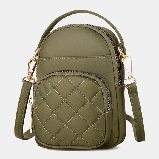 Women’s Quilted Mini Phone Crossbody Bag – Multi-Pocket Design with Adjustable Shoulder Strap