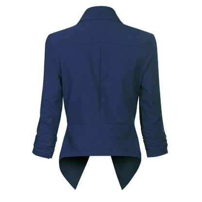 Women’s Open-Front Blazer – Ruched-Sleeve Smart Layer for Office and Occasion Wear