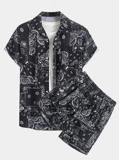 Men’s Printed Resort Shirt and Swim Shorts Set – Stretch Summer Beachwear