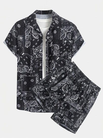 Men’s Printed Resort Shirt and Swim Shorts Set – Stretch Summer Beachwear