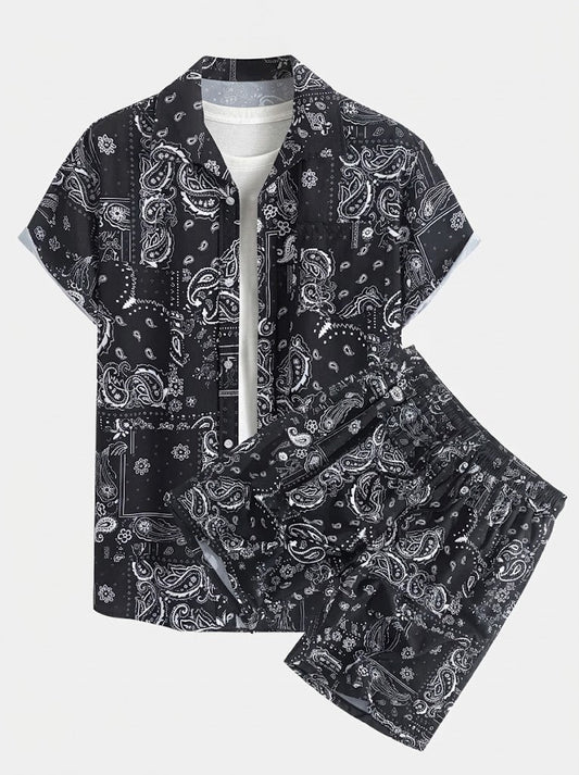 Men’s Printed Resort Shirt and Swim Shorts Set – Stretch Summer Beachwear