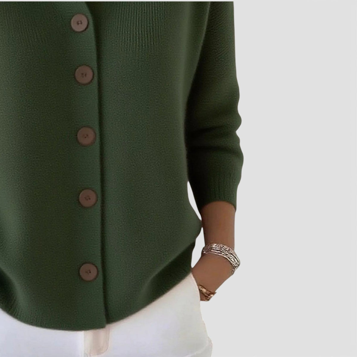 Women’s Knitted Blouse – Polo Collar Top with Full Button Placket