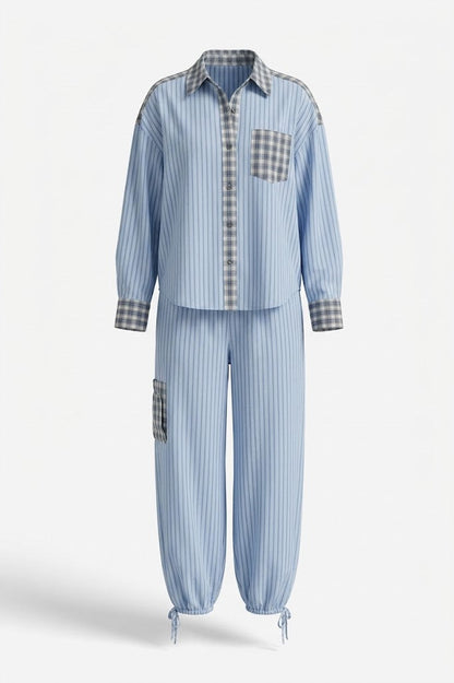 Women’s Striped Pajama Set – Relaxed Button-Up Sleepwear for Lounging and Rest