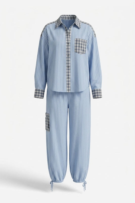 Women’s Striped Pajama Set – Relaxed Button-Up Sleepwear for Lounging and Rest